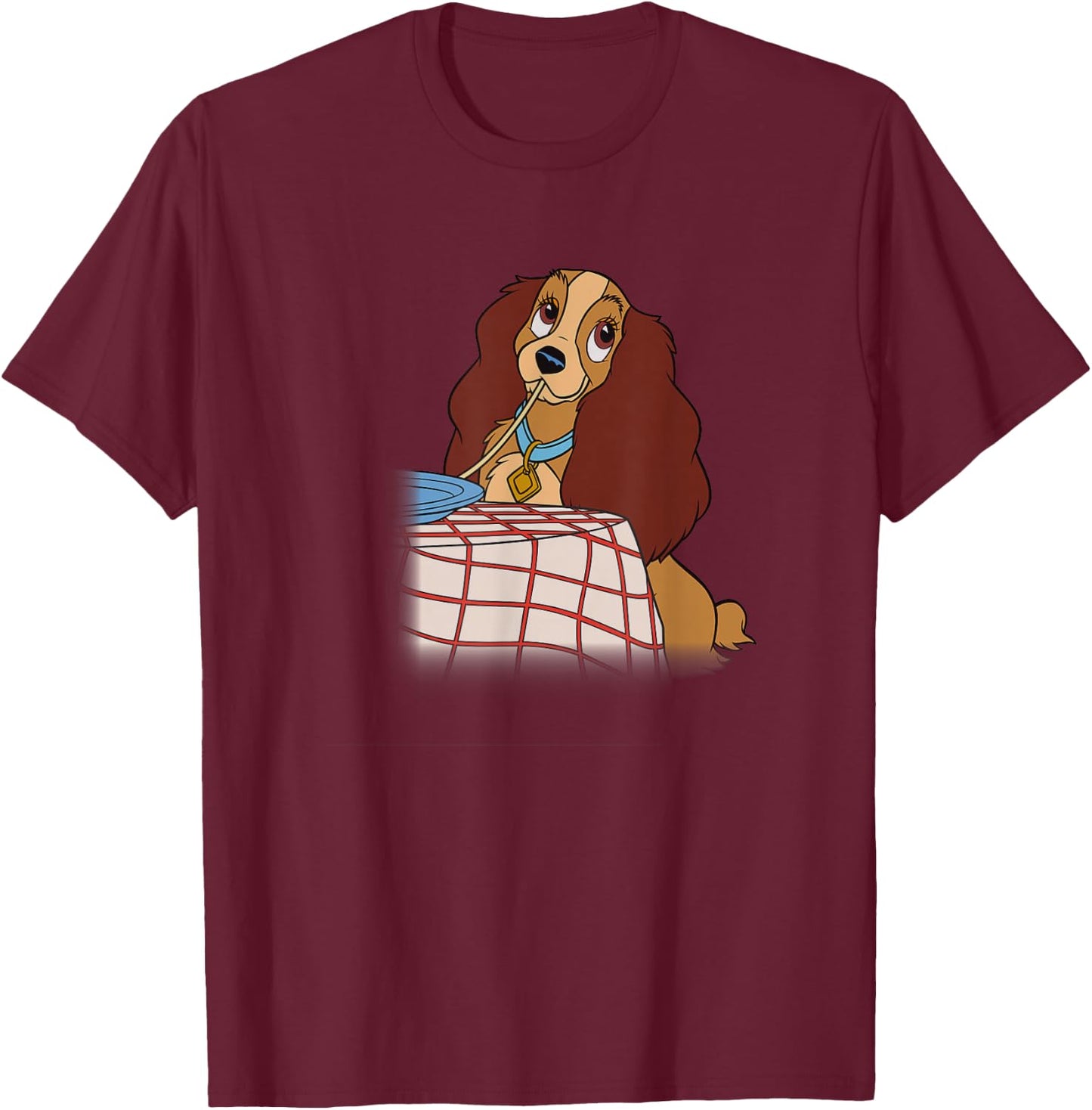 Disney Lady and The Tramp Iconic Spaghetti Scene Lady Side T-Shirt - T-Shirt | Maroon