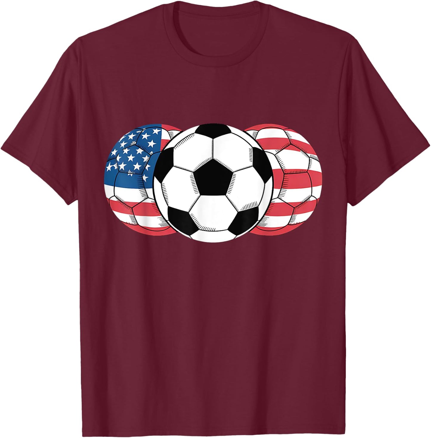 Soccer Red White Blue American Flag 4th of July T-Shirt - T-Shirt | Maroon