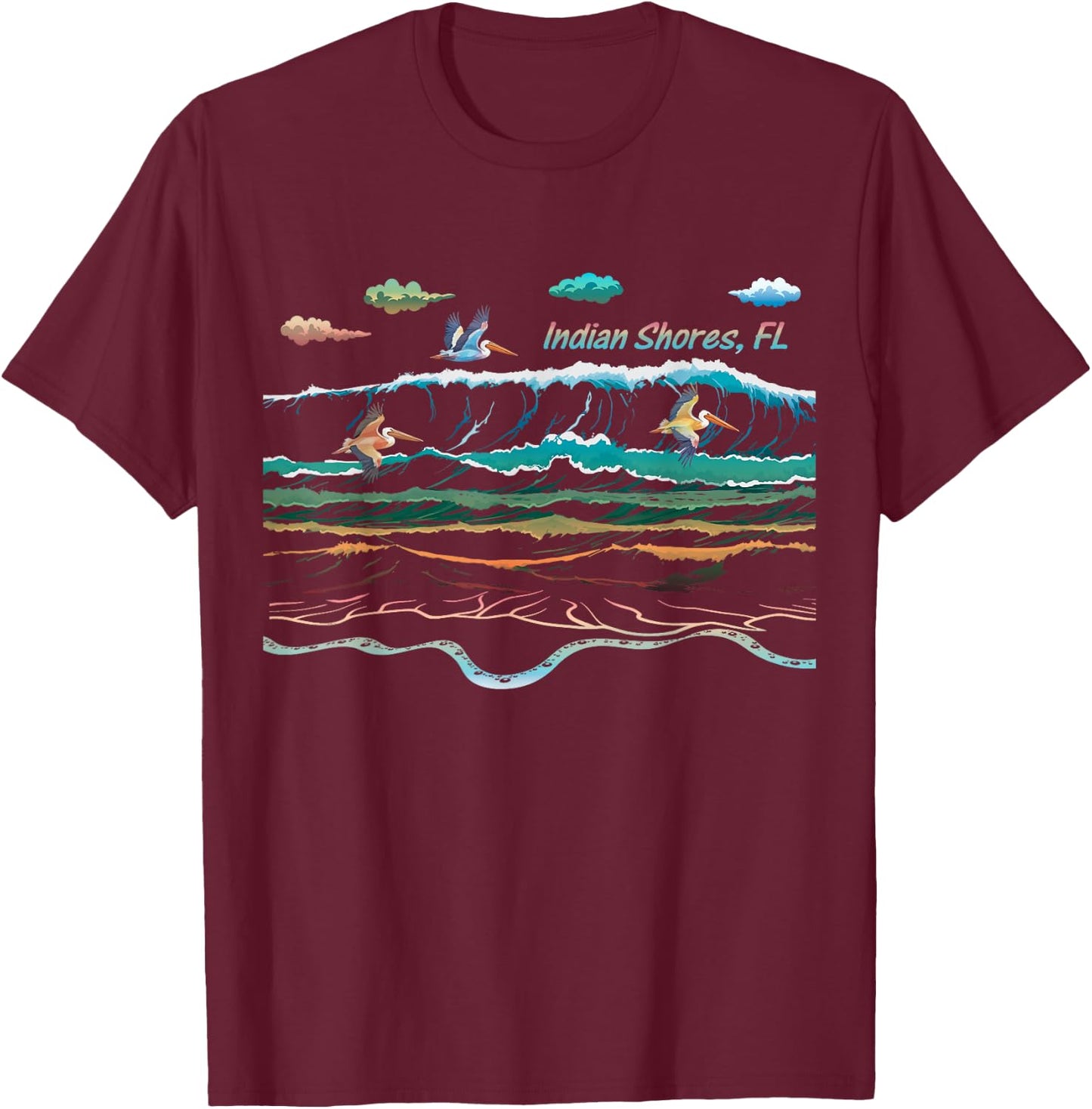 Indian Shores FL Florida Waves Pelican Bird Watching T-Shirt - T-Shirt | Maroon