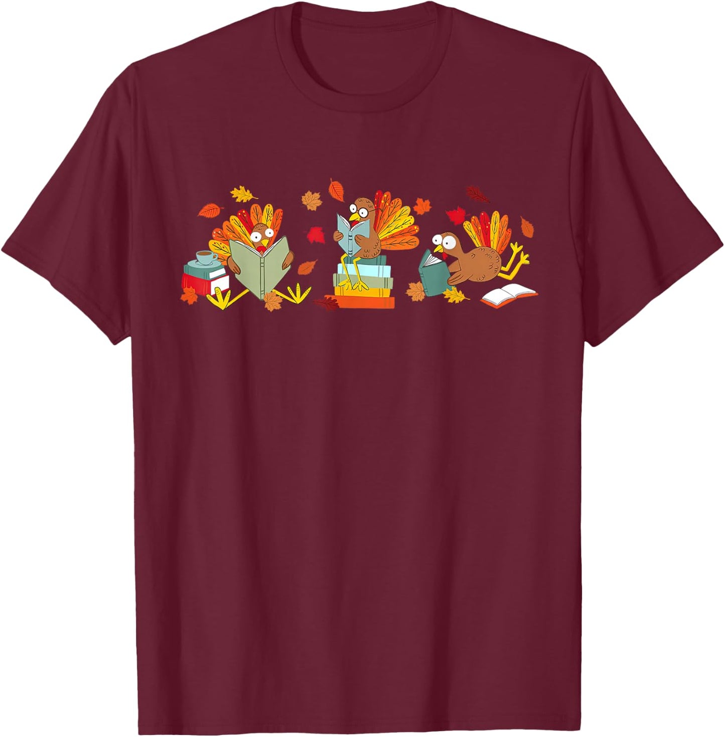Funny Turkey Bookbook Librarian Bookworm Thanksgiving T-Shirt - T-Shirt | Maroon