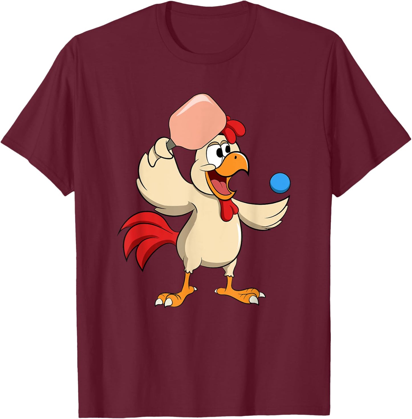 Pickle Ball Paddle Ball Player Rooster Playing Pickleball T-Shirt - T-Shirt | Maroon