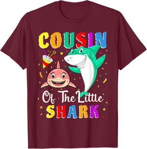 Cousin Of The Little Shark Little Cousin Shark Birthday T-Shirt - T-Shirt | Maroon