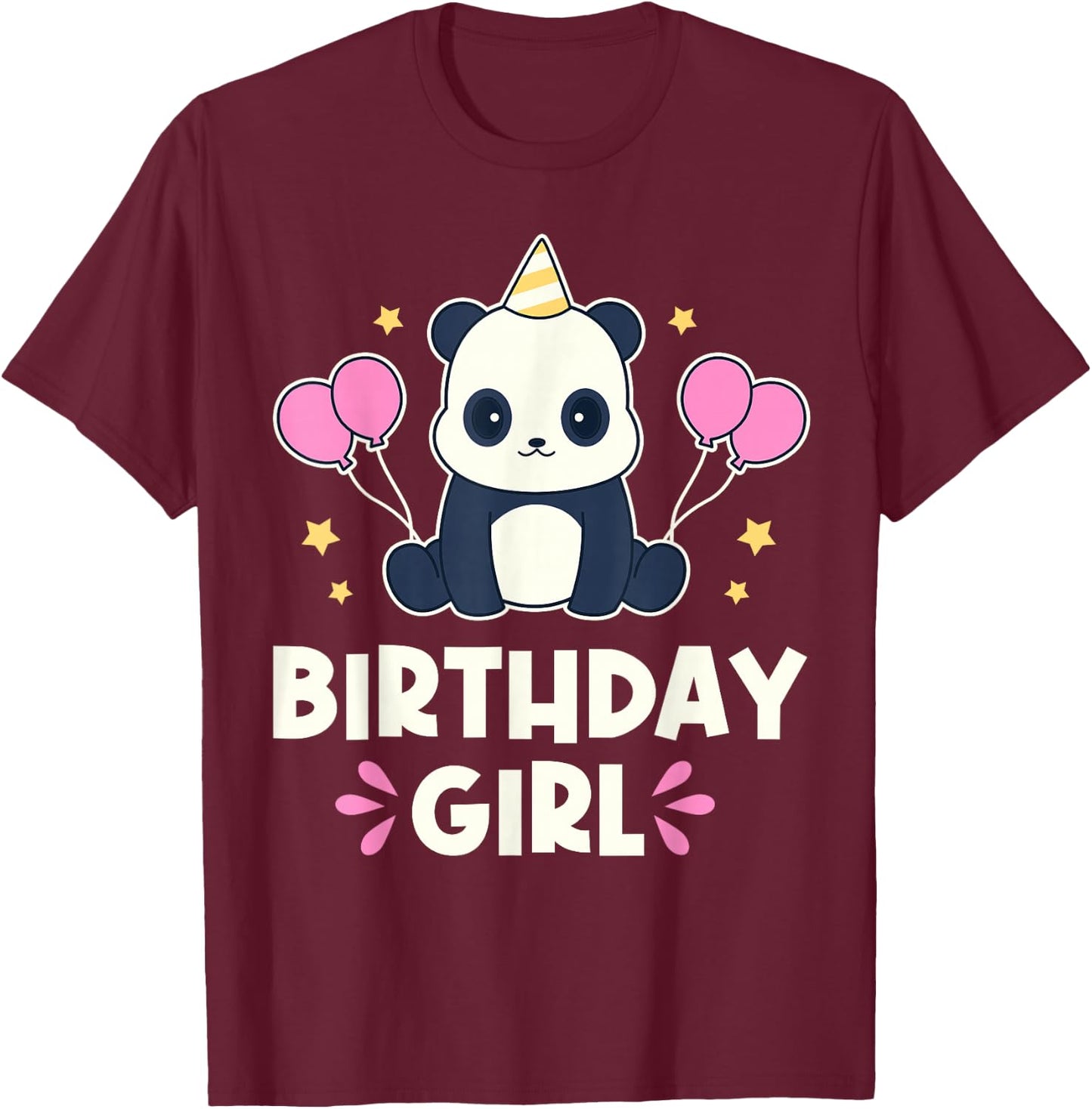 Cute Birthday Girl Kawaii Panda Graphic T-Shirt - T-Shirt | Maroon