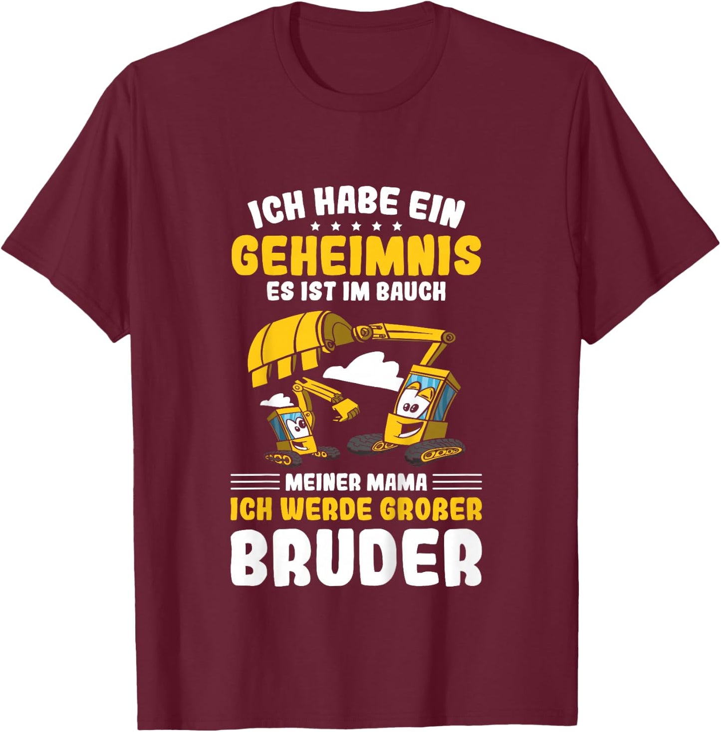 Children's Excavator Funny with German Text "Ich Werde Großer Bruder", black T-Shirt - T-Shirt | Maroon