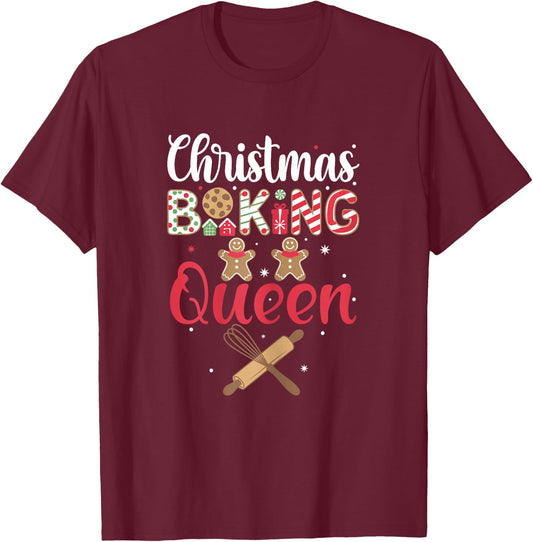 Funny Christmas Cookie Queen Baking Christmas Cookie , Black, Female X-Small T-Shirt - T-Shirt | Maroon