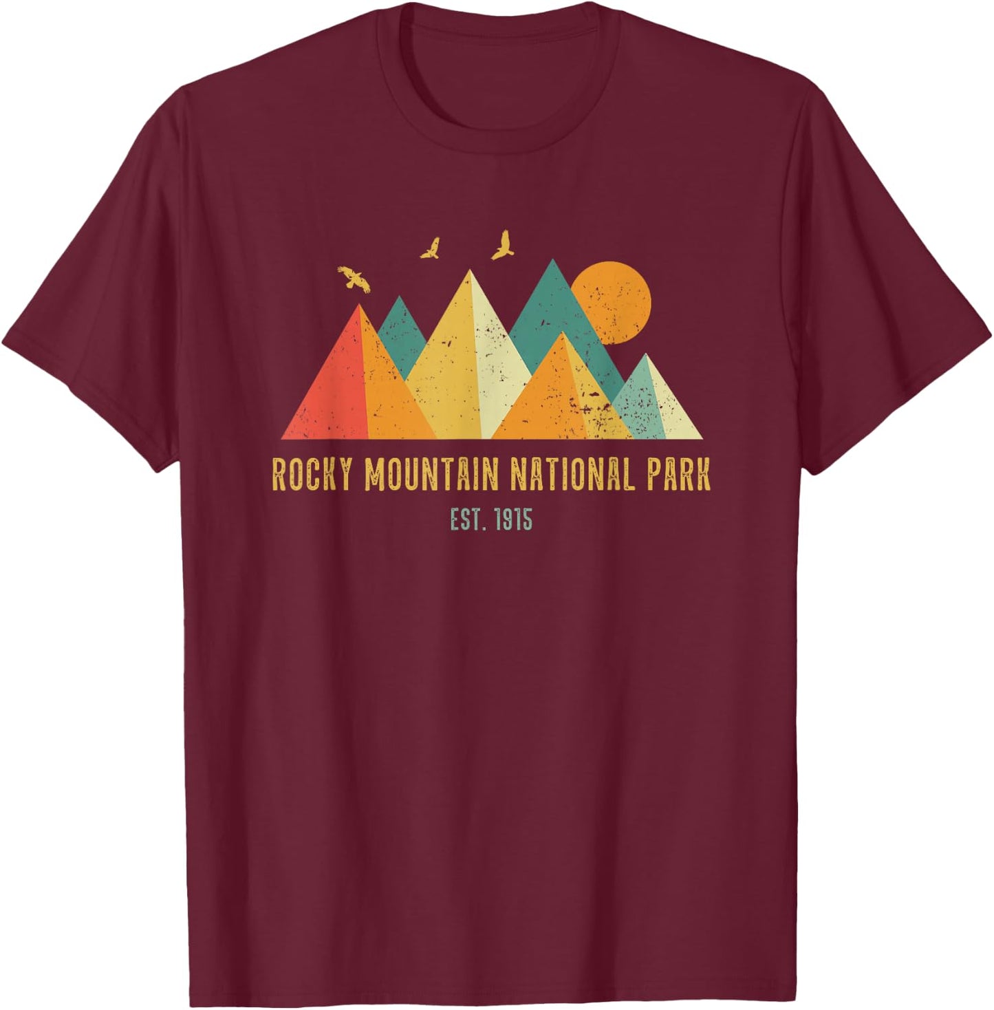 Retro Vintage Vibe Grunge Style Rocky Mountain National Park T-Shirt - T-Shirt | Maroon