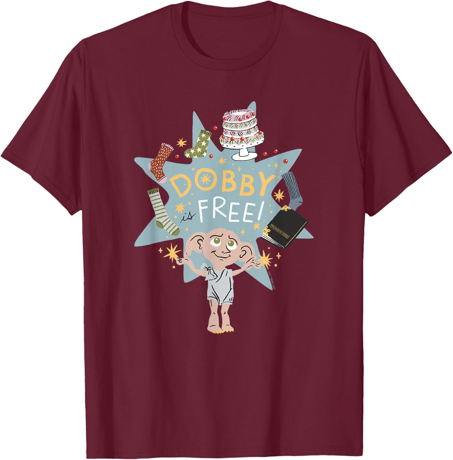 Harry Potter: Deathly Hallows 2 Dobby is Free Sketch T-Shirt - T-Shirt | Maroon