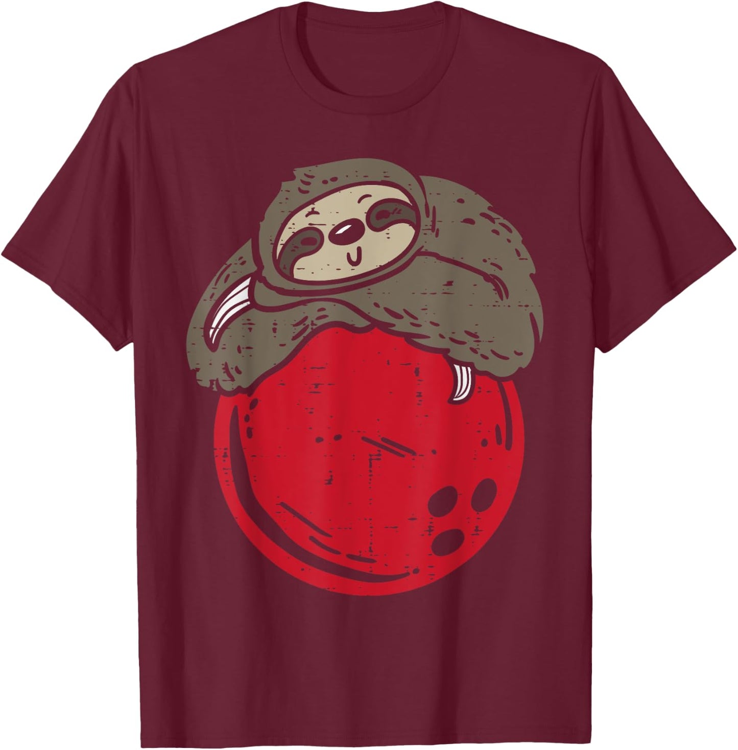 Sloth Sleeping On Bowling Ball Funny Bowler Men Women Kids T-Shirt - T-Shirt | Maroon