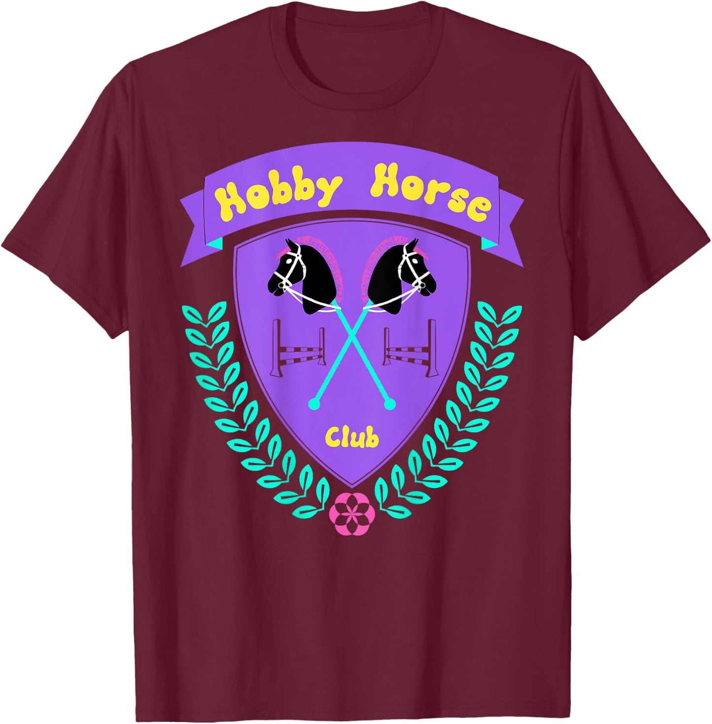 Hobby Horse Club Accessory with Horse and Jumping Obstacle T-Shirt - T-Shirt | Maroon