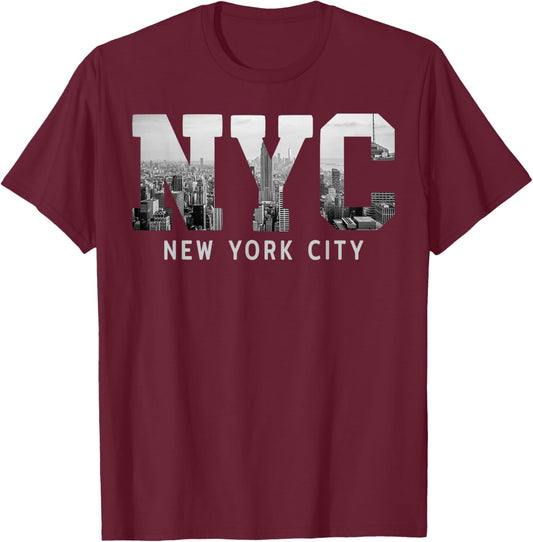 Souvenir with the Skyline of New York City , black T-Shirt - T-Shirt | Maroon
