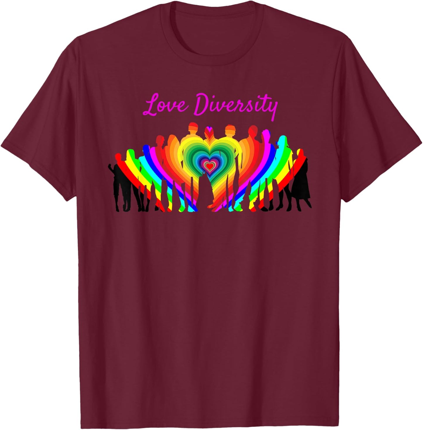 Love Diversity Rainbow Heart People T-Shirt - T-Shirt | Maroon
