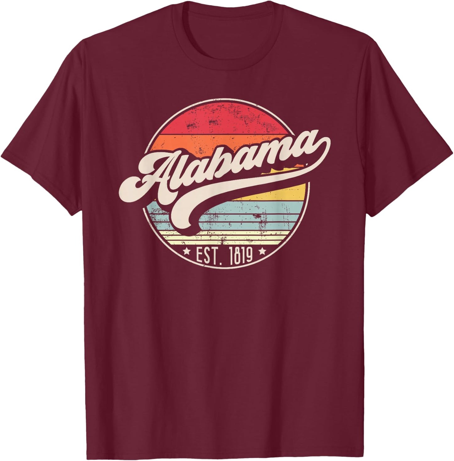Retro Alabama Home State AL Cool 70s Style Sunset T-Shirt - T-Shirt | Maroon