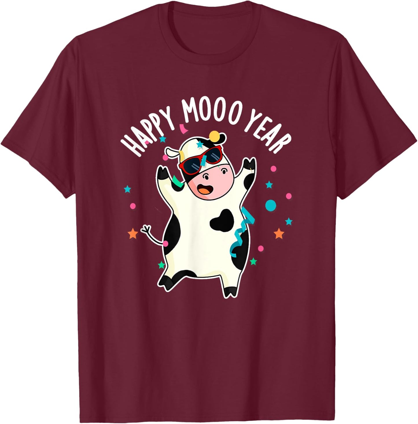 Happy Moo Year Funny Cow Pun T-Shirt - T-Shirt | Maroon
