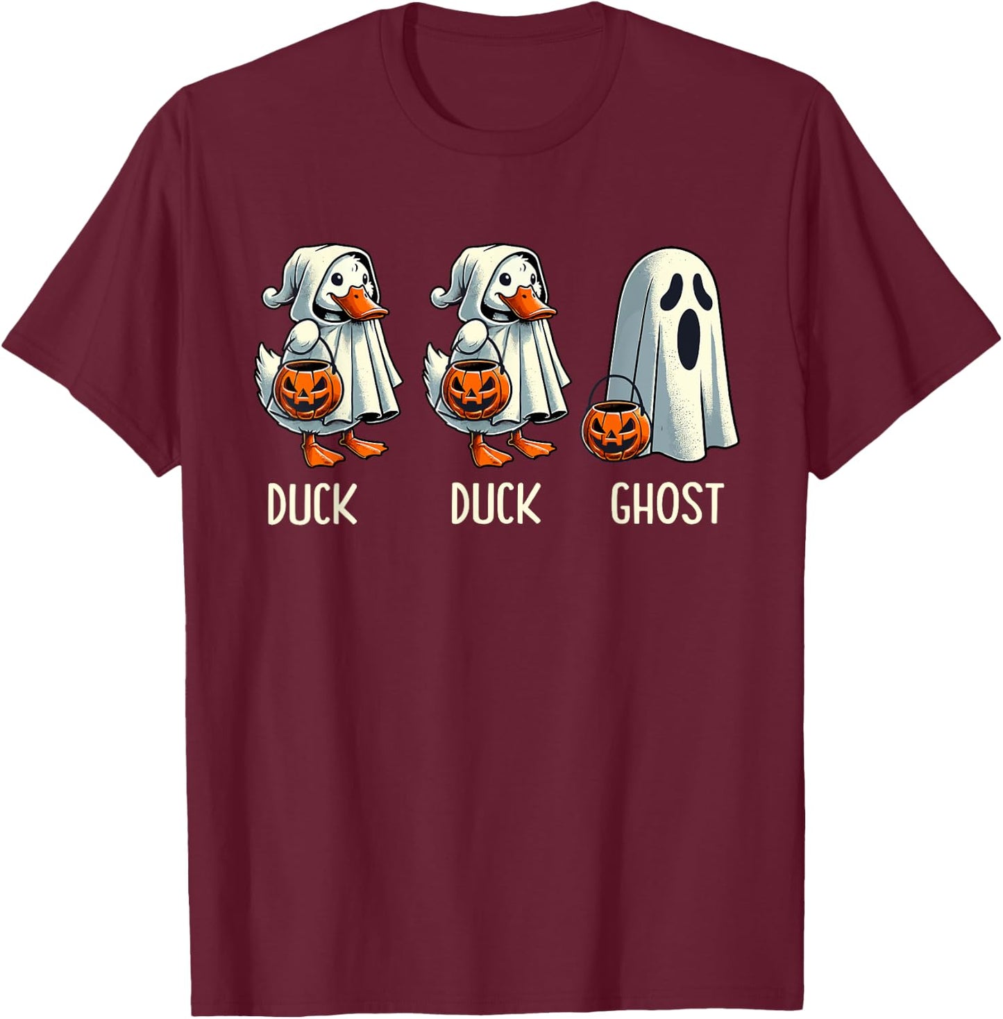Duck Ghost Pun Trunk or Treat Trick or Treat Funny Halloween T-Shirt - T-Shirt | Maroon