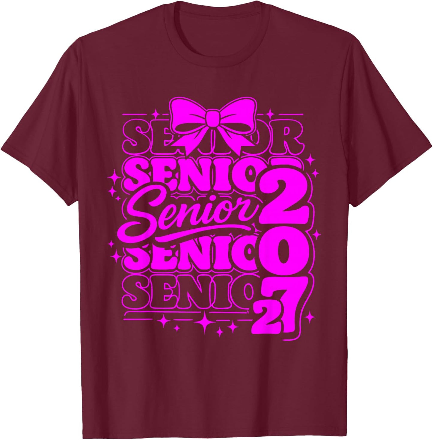 Senior Class of 2027 Coquette Bow Graduation T-Shirt - T-Shirt | Maroon