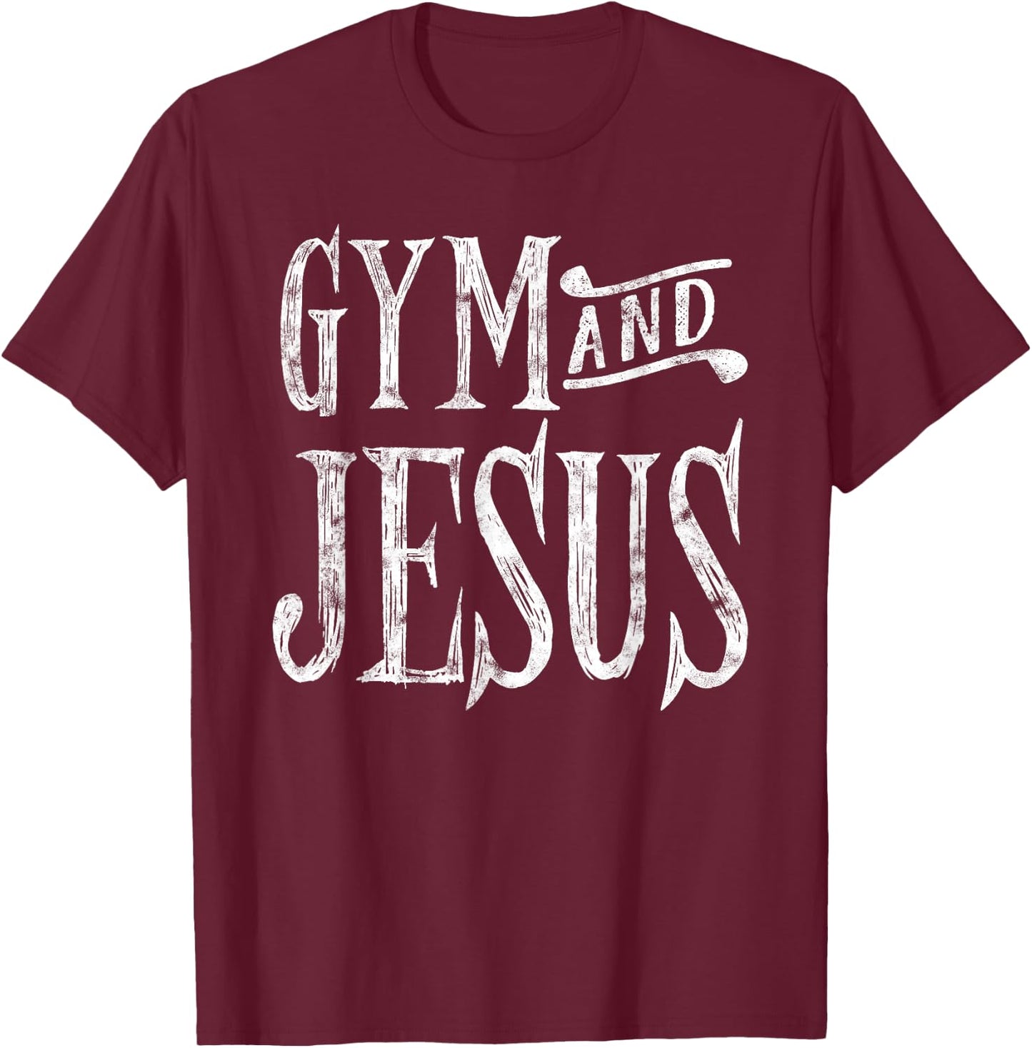 Distressed Gym and Jesus Christian Workout T-Shirt - T-Shirt | Maroon