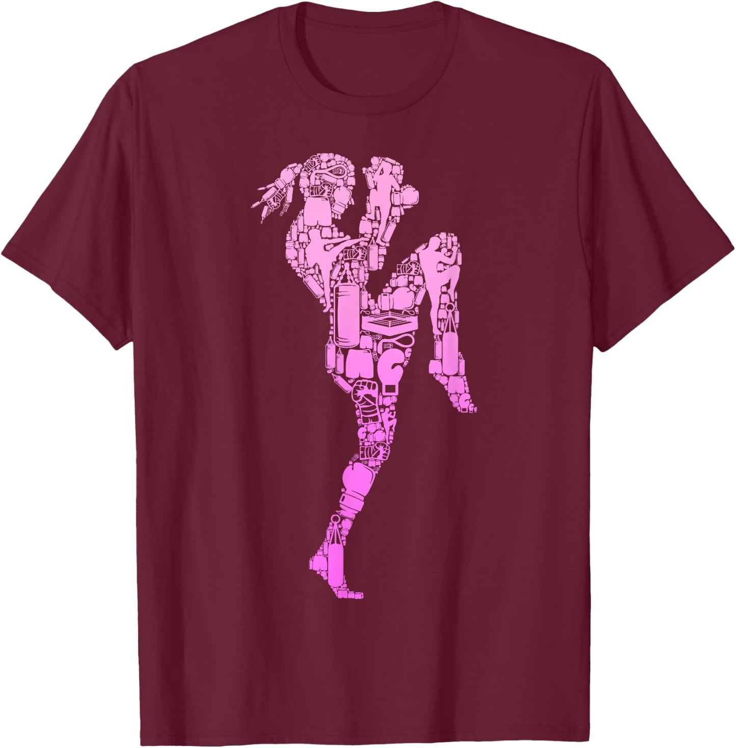 Muay Thai Thai Boxing Women Girls Kids , black, s T-Shirt - T-Shirt | Maroon