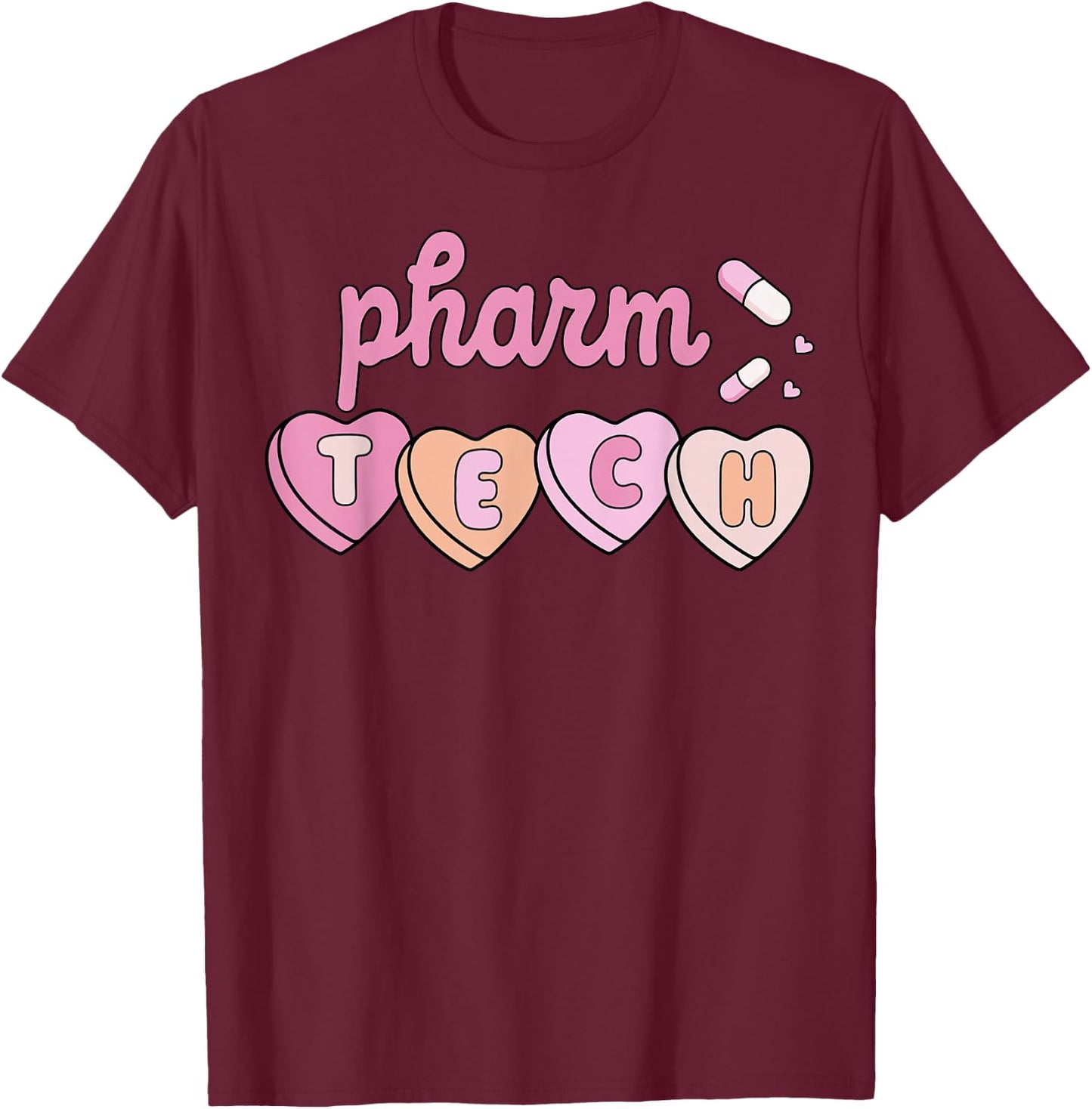 Pharm Tech Valentines Day Pharmacist Technician Cupid Hearts T-Shirt - T-Shirt | Maroon