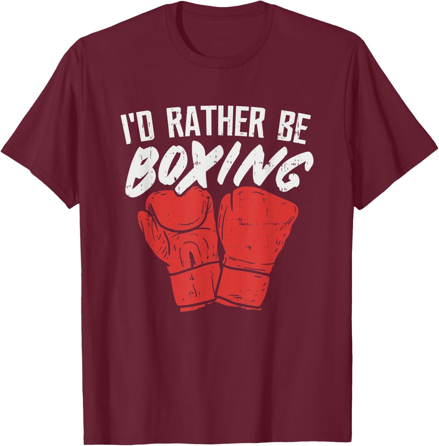 I'd Rather Be Boxing, Graphic Statement with Boxing Gloves T-Shirt - T-Shirt | Maroon