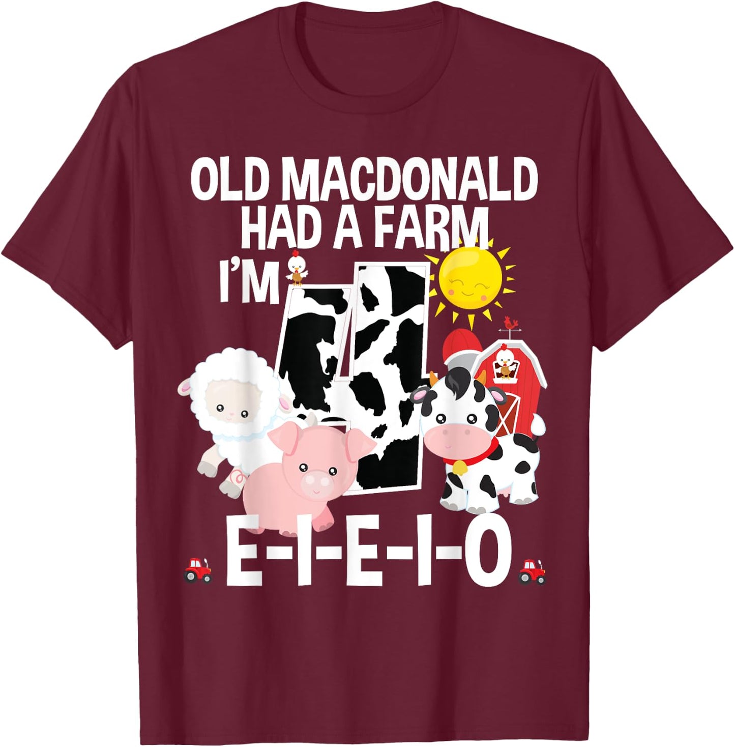Toddler Kids Old MacDonald 4th Birthday Party Nursery Song T-Shirt - T-Shirt | Maroon