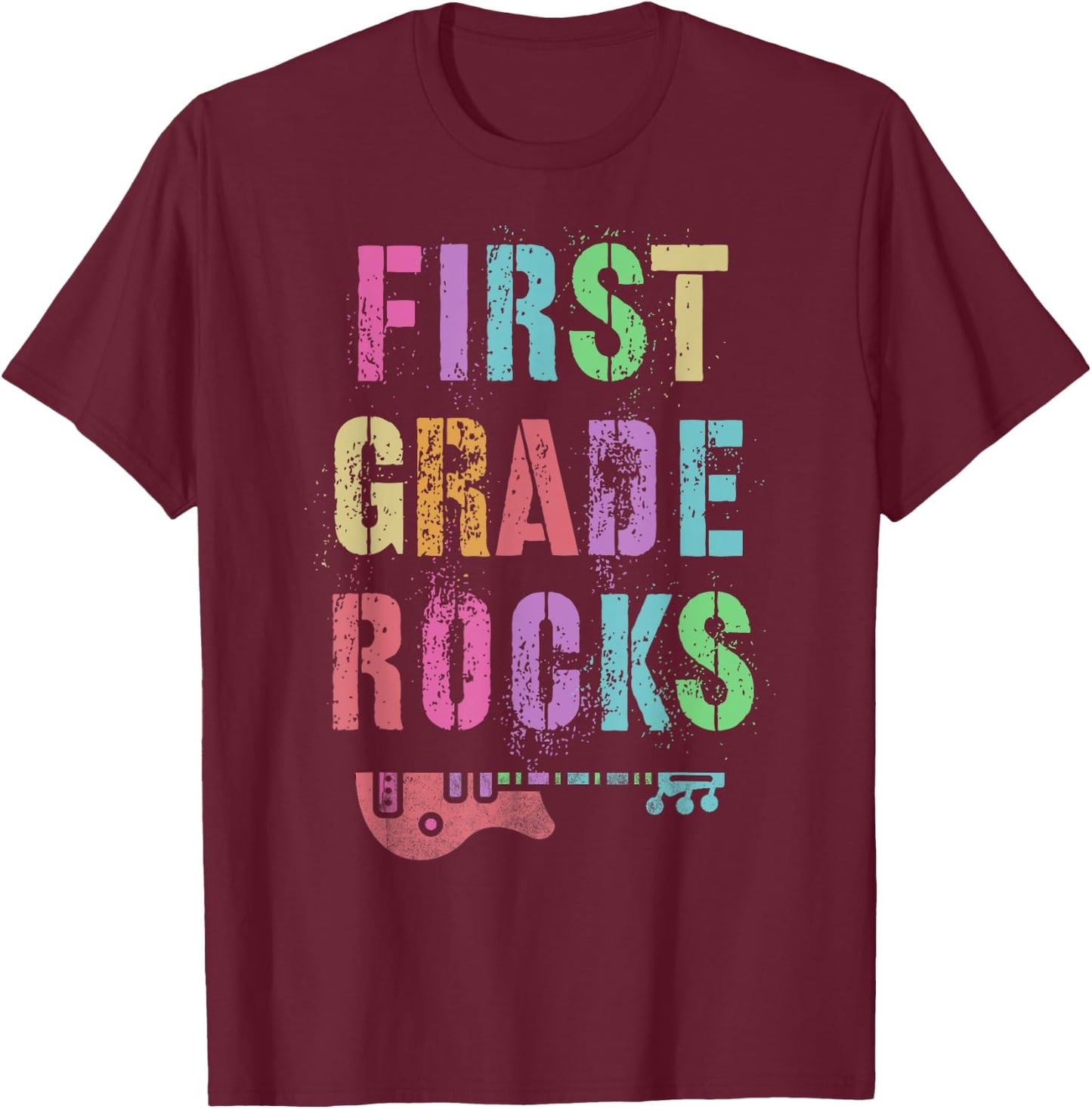 Hello 1st GRADE ROCKS Teacher Team FIRST Gr Vibes Rockstar Women Kids T-Shirt - T-Shirt | Maroon
