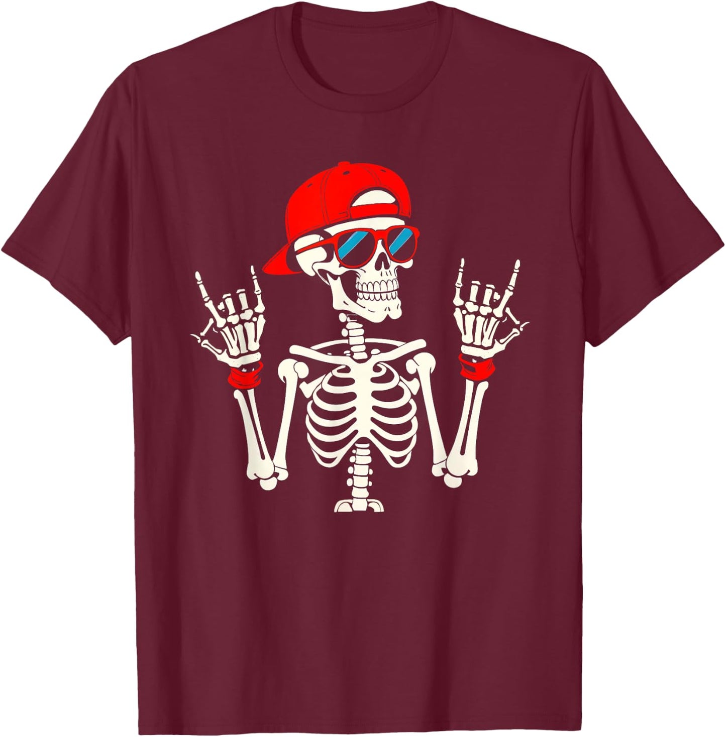 Halloween Skater Teen Boy Cool Skeleton Rock and Roll Men T-Shirt - T-Shirt | Maroon
