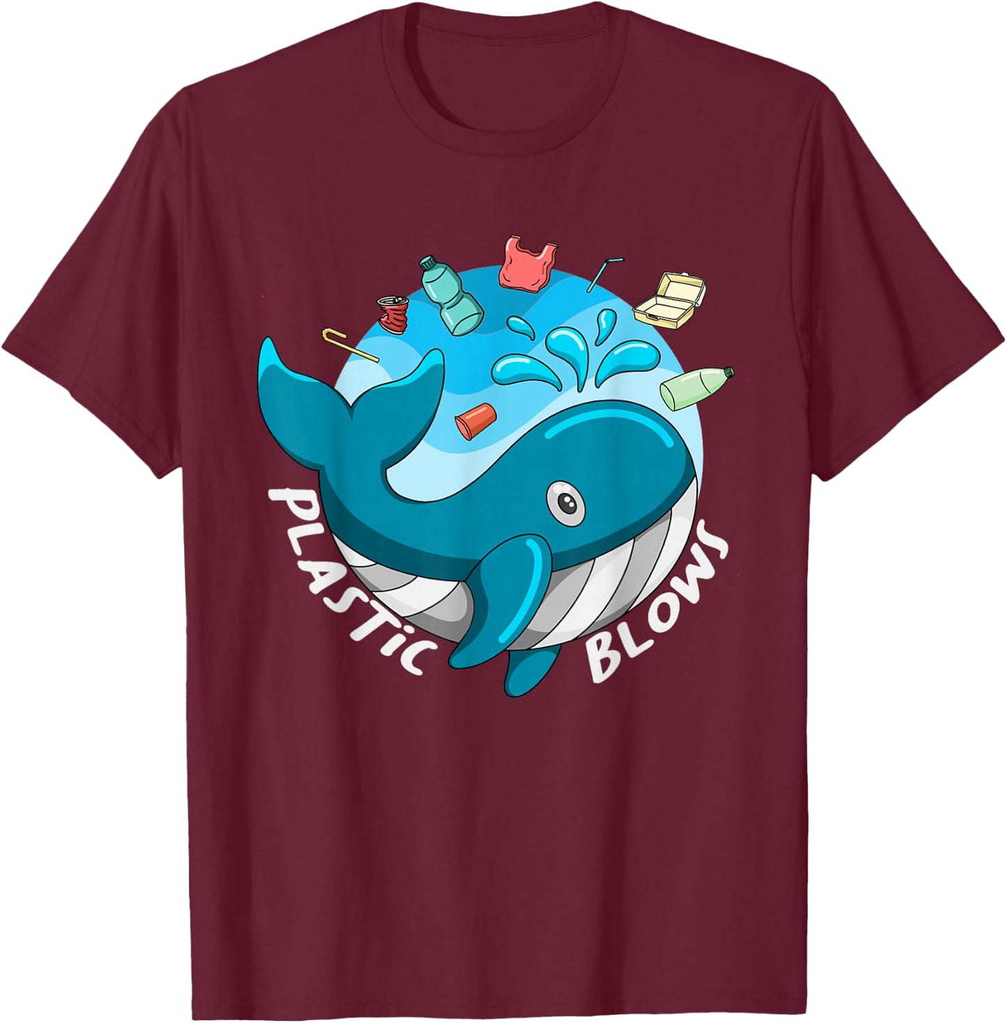 Whale Earth Day Plastic Blows Sea Pollution Recycle T-Shirt - T-Shirt | Maroon