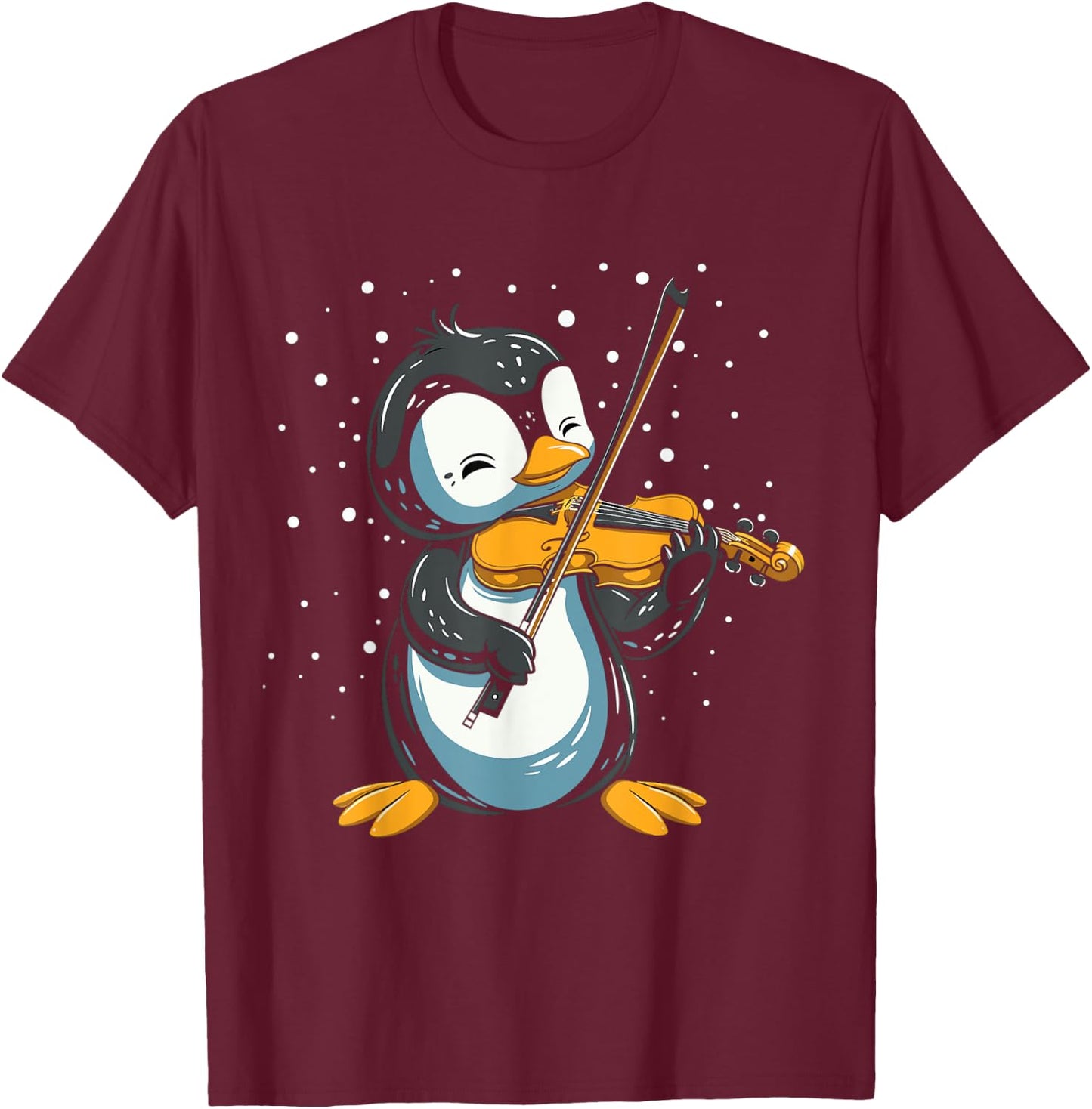 Funny Penguin Playing Violin Musician Band Violinist Music T-Shirt - T-Shirt | Maroon