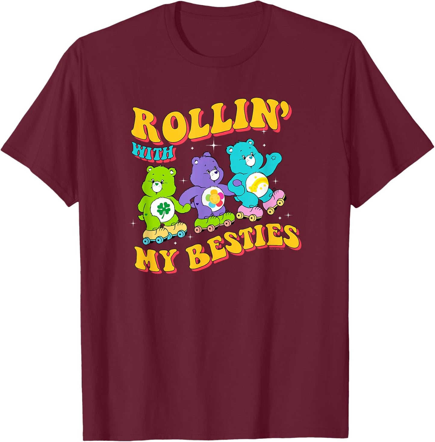Care Bears Rollin' With My Besties Vintage Skating Trio T-Shirt - T-Shirt | Maroon