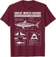 Vintage Great White Shark Anatomy Lover Marine Biologist T-Shirt - T-Shirt | Maroon