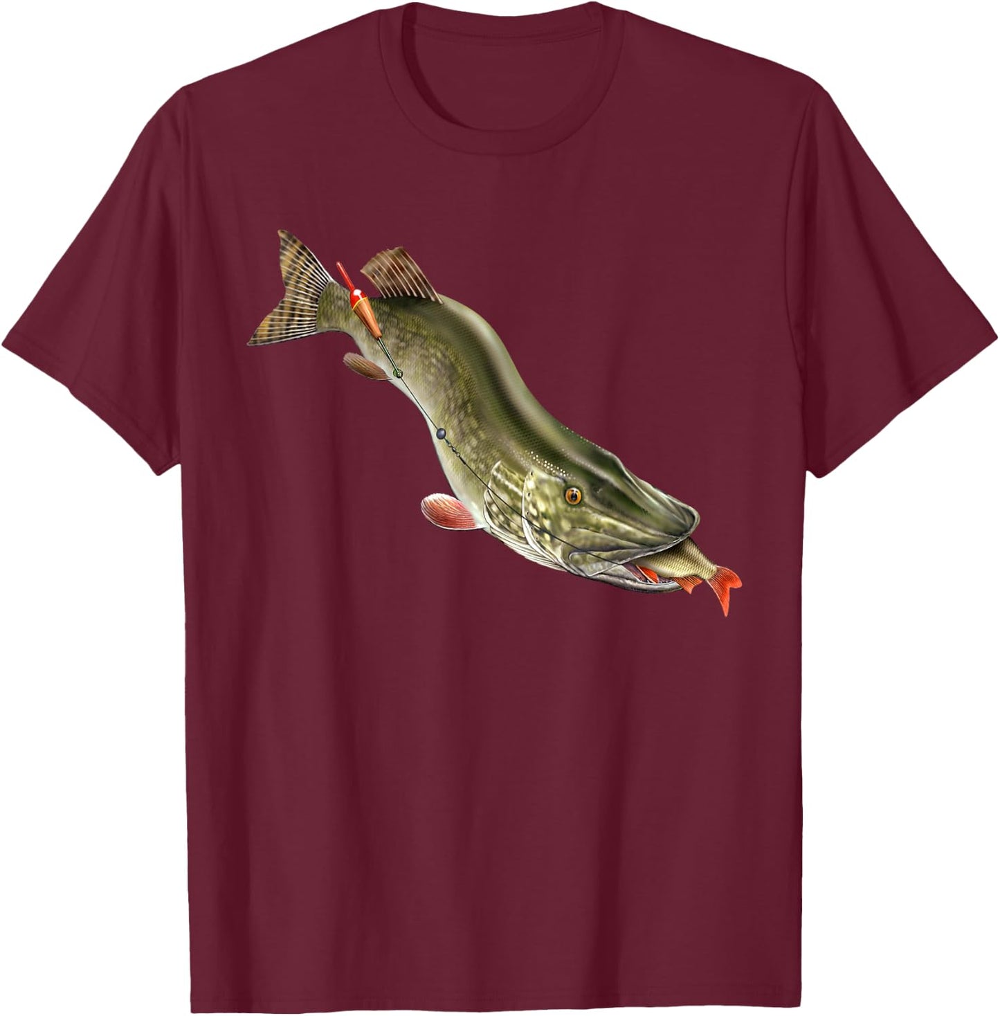 Northern Pike Fishing Fishermen Gifts Men's Northern Pike Fishing Black Small Classic Fit Short Sleeve Cotton T-Shirt - T-Shirt | Maroon