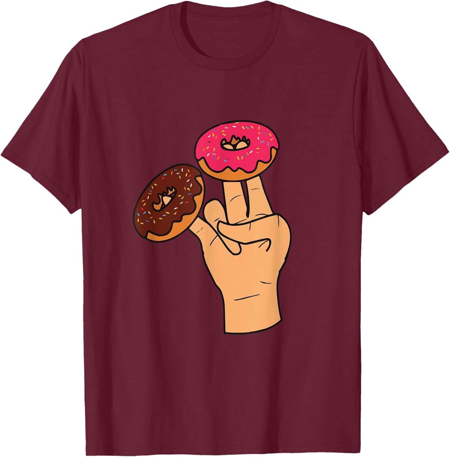 Cool Donuts Cartoon Illustration Novelty Graphic Designs T-Shirt - T-Shirt | Maroon