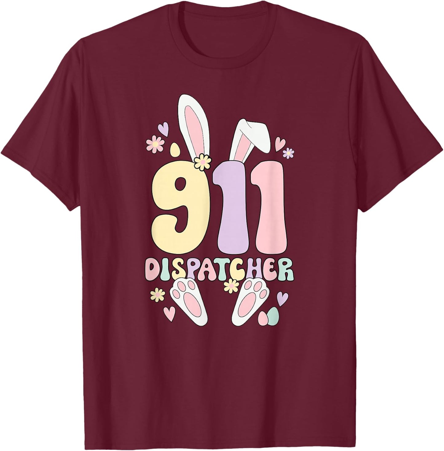 911 Dispatcher Easter Bunny 911 Operator Easter Day T-Shirt - T-Shirt | Maroon