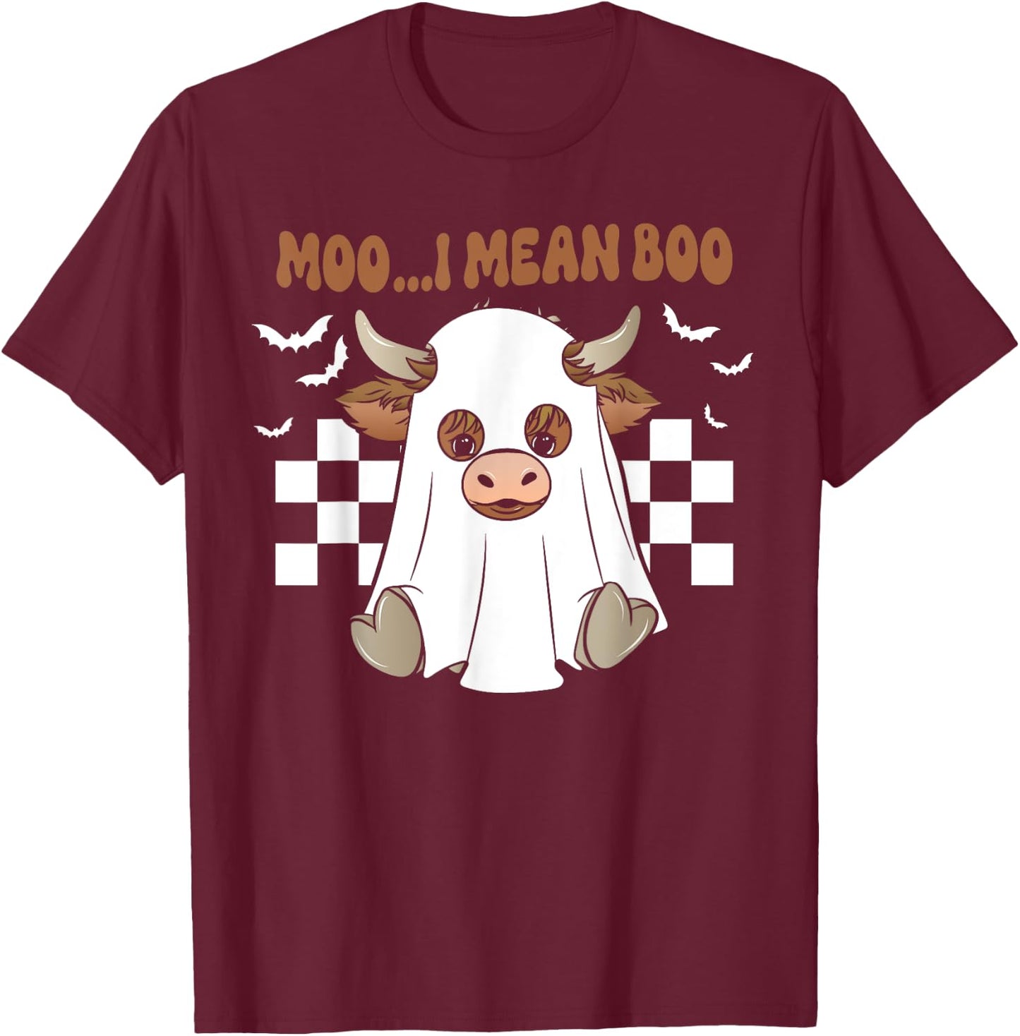 Moo I Mean Boo Cute Ghost Cow Funny Halloween Men Women Kids T-Shirt - T-Shirt | Maroon