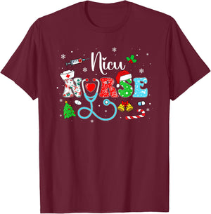 Groovy NICU Nurse Christmas Funny Matching Xmas Nurse Women T-Shirt - T-Shirt | Maroon