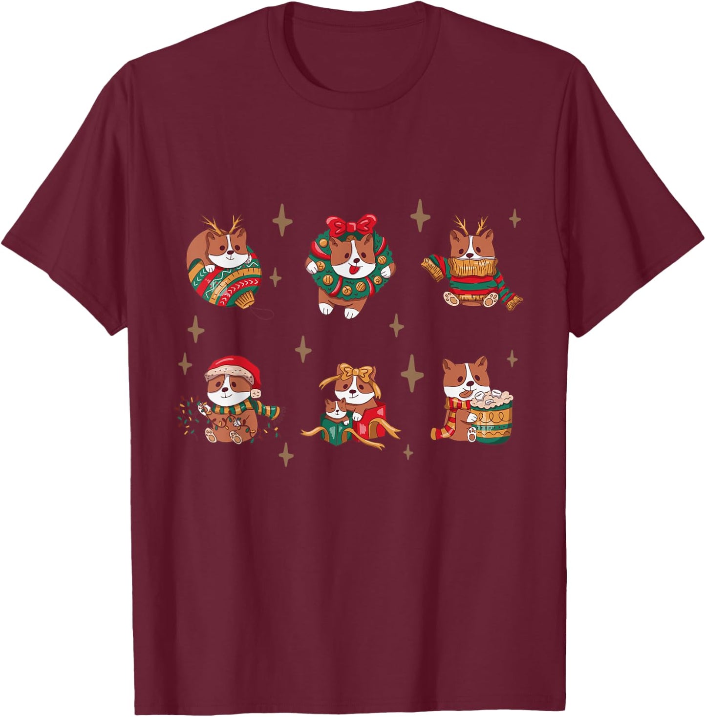 Ugly Cute Corgi Dog Christmas Sweater T-Shirt - T-Shirt | Maroon