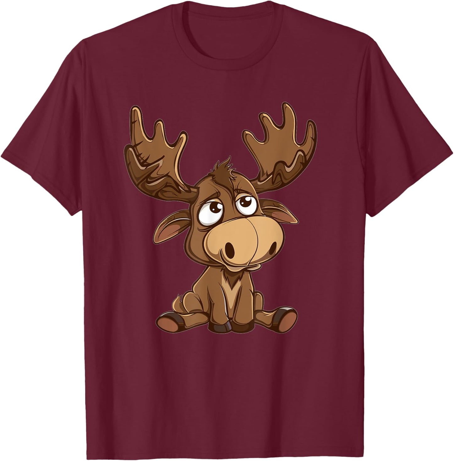 Cute Moose I Cartoon Moose T-Shirt - T-Shirt | Maroon