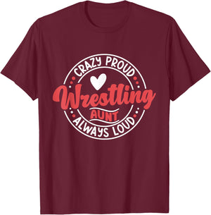 Wrestling Auntie Wrestler Wrestle Proud Aunt Mother's Day T-Shirt - T-Shirt | Maroon