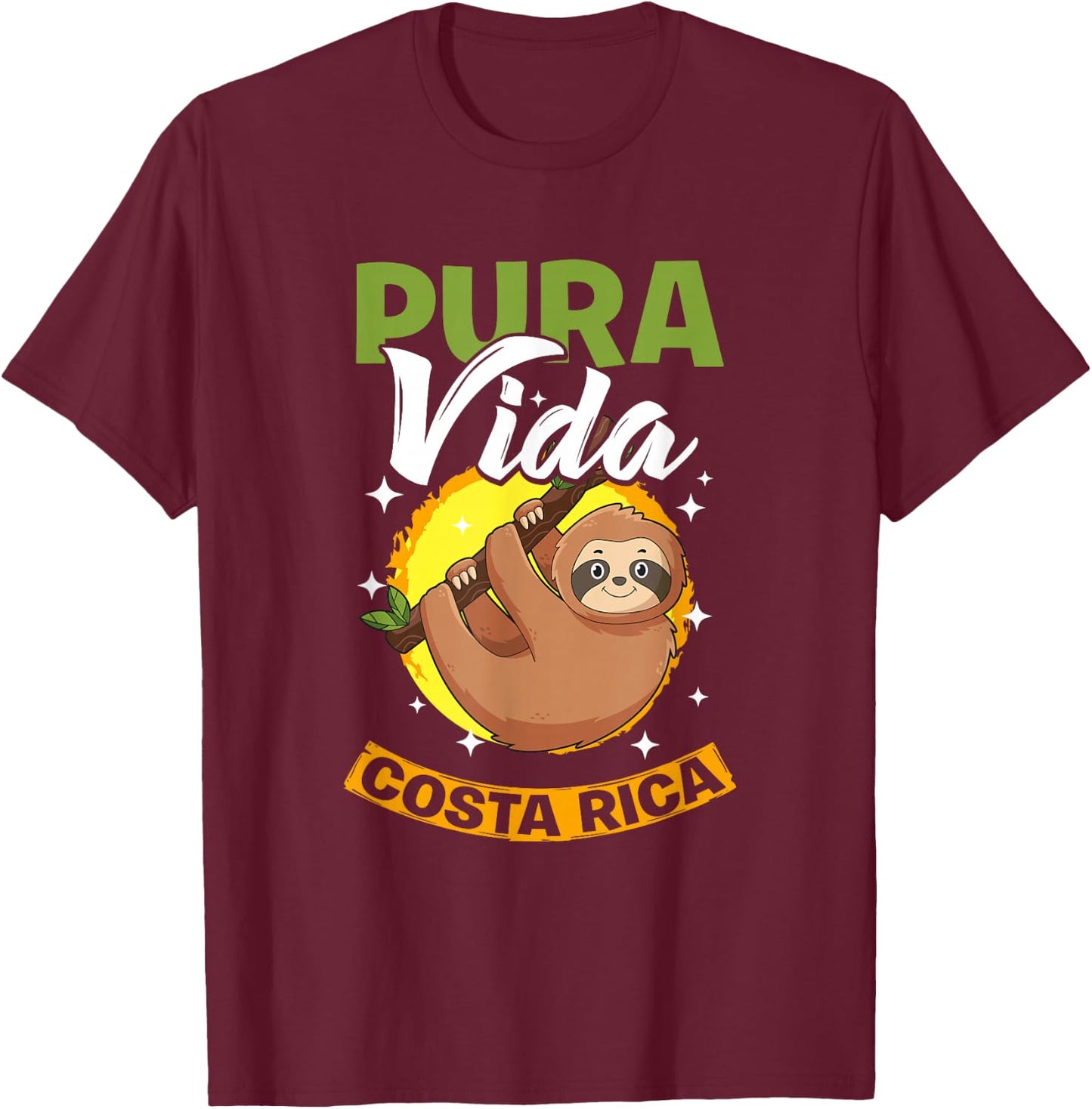 Beach Vacation Tropical Sloths Pura Vida Sloth Costa Rica T-Shirt - T-Shirt | Maroon