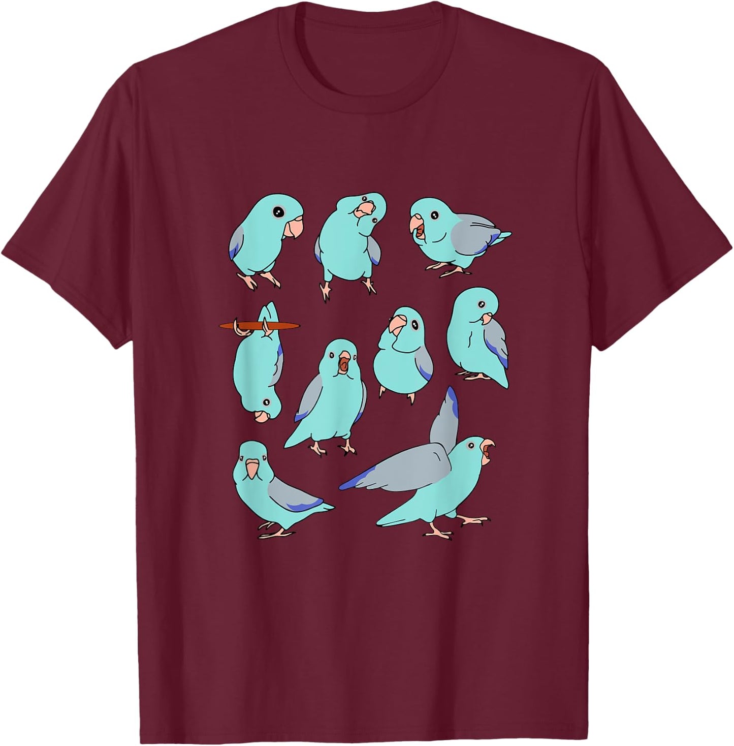 Cute Blue Fallow Parrotlet Pattern Pacific Parrot Doodle T-Shirt - T-Shirt | Maroon