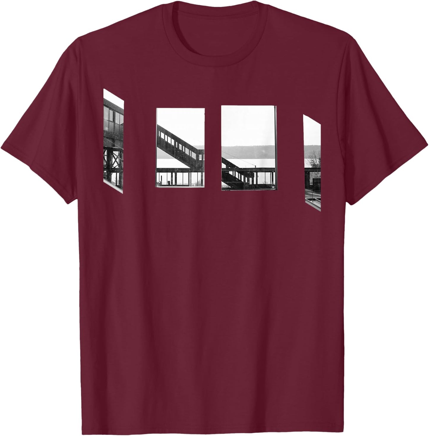 Black and White Industrial Urban Street -Shirt T-Shirt - T-Shirt | Maroon