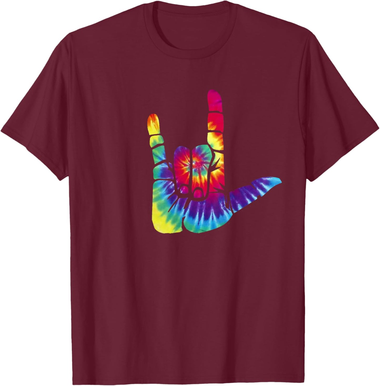 Sign Language I Love You Sign - ASL Retro Tie Dye T-Shirt - T-Shirt | Maroon