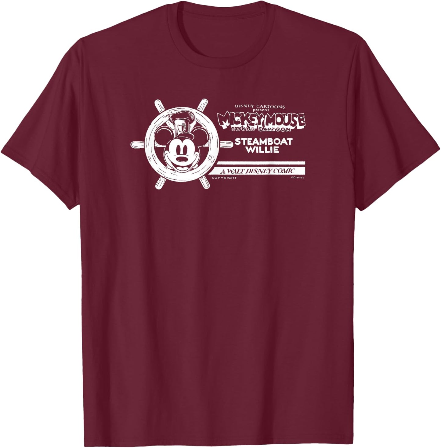 Disney Mickey And Friends Steamboat Willie Steering Wheel T-Shirt - T-Shirt | Maroon