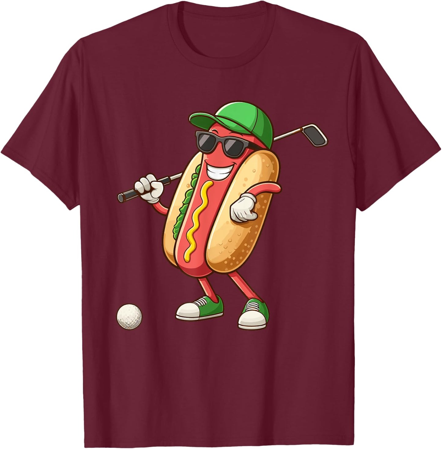 Golfing Hotdog Funny Golf Hot Dogs Lover Golfer Print Art Men Women Girls Kids T-Shirt - T-Shirt | Maroon