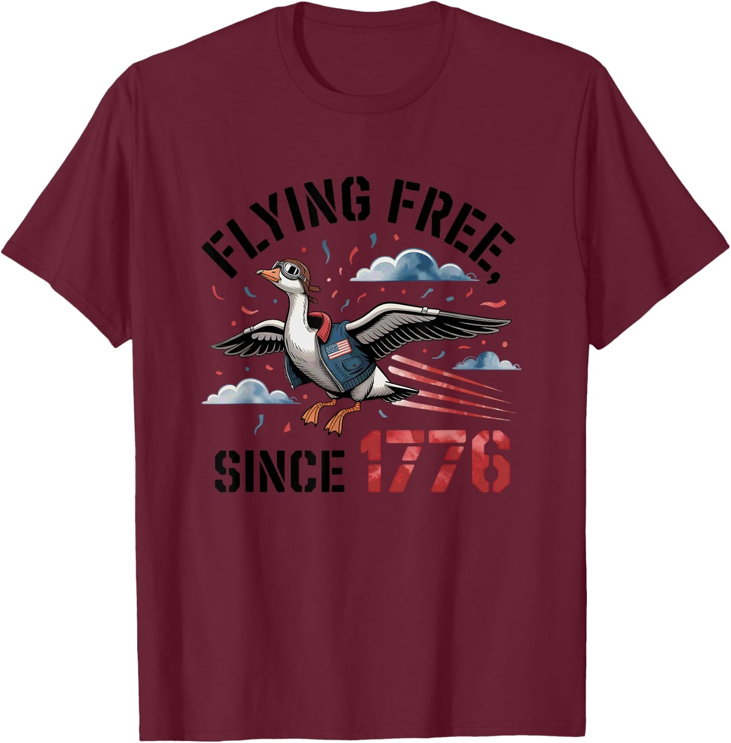 1776 Patriotic Goose Aviator Artwork T-Shirt - T-Shirt | Maroon