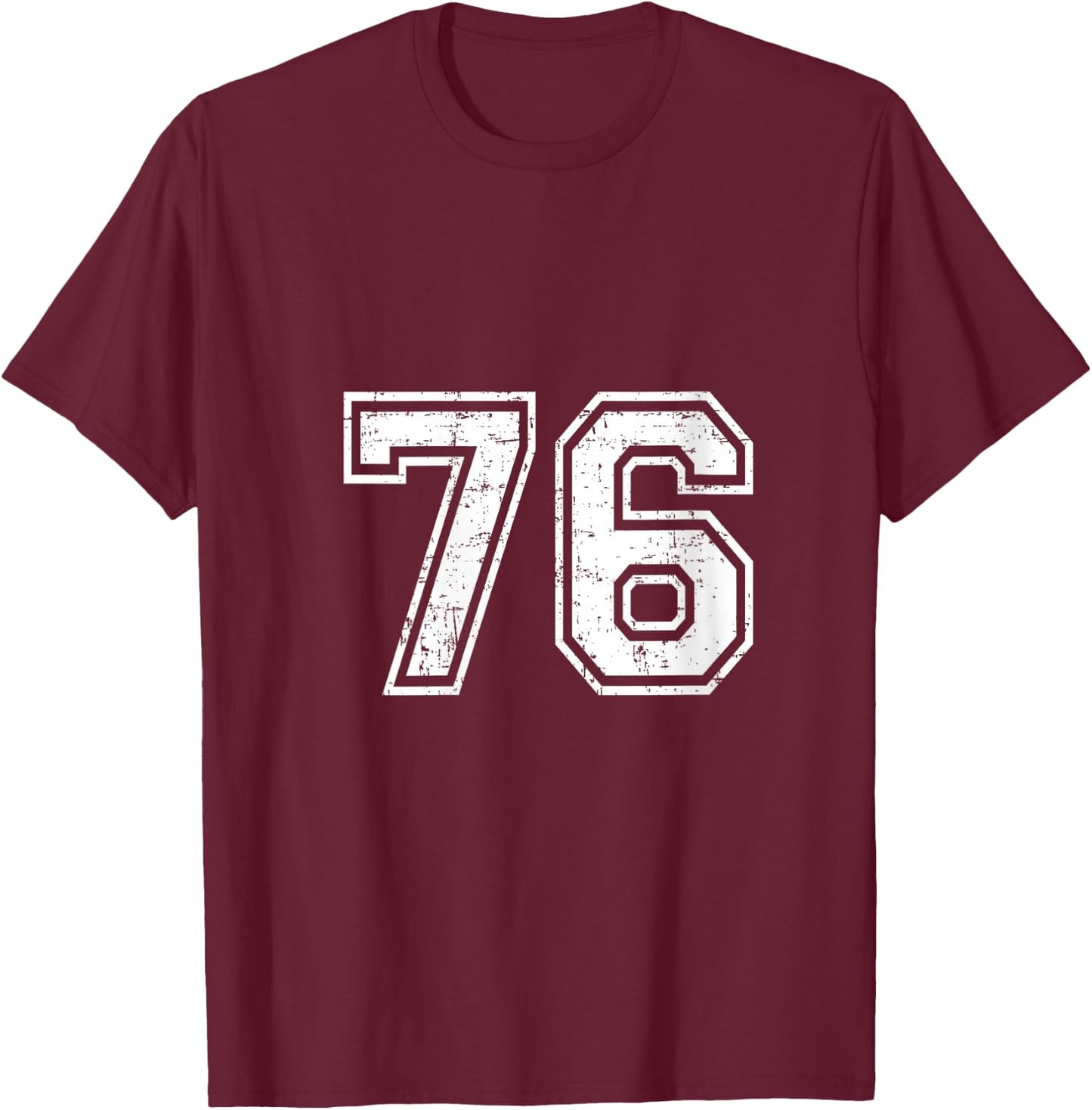 Women's 76 Number Seventy-Six Team Sports Grunge Varsity Matching V-Neck T-Shirt - T-Shirt | Maroon