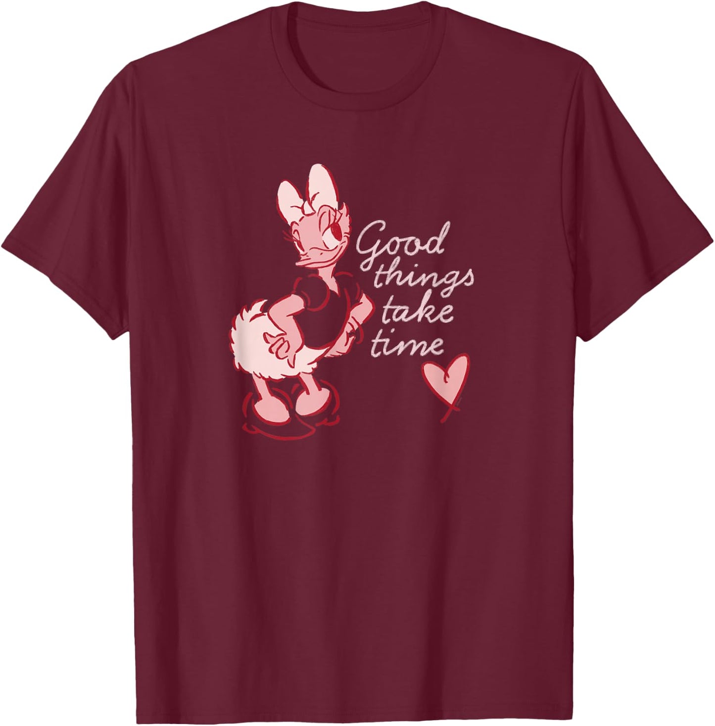 Disney Daisy Duck Retro Vintage Heart Good Things Take Time T-Shirt - T-Shirt | Maroon