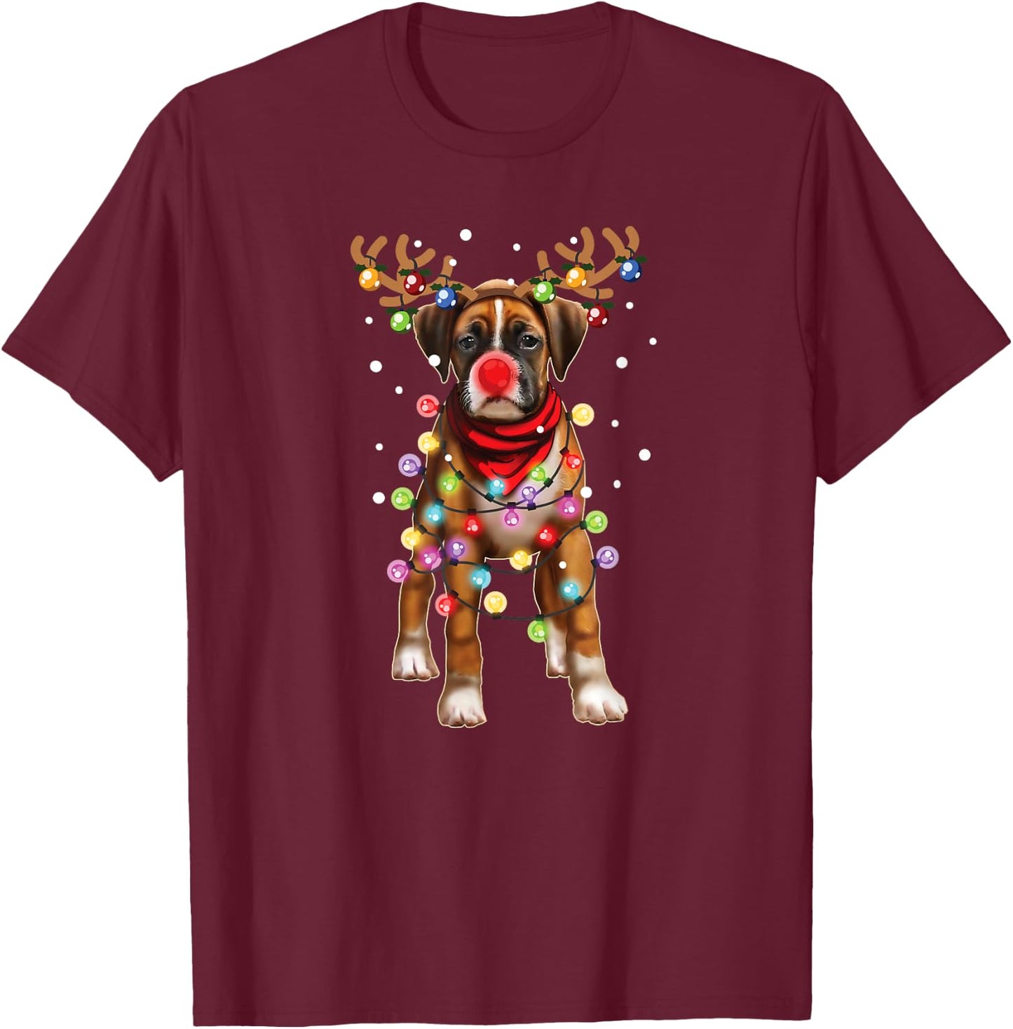 Christmas Dog, Boxer, Dog Lover, Men Women Kids, Dogs, Xmas T-Shirt - T-Shirt | Maroon