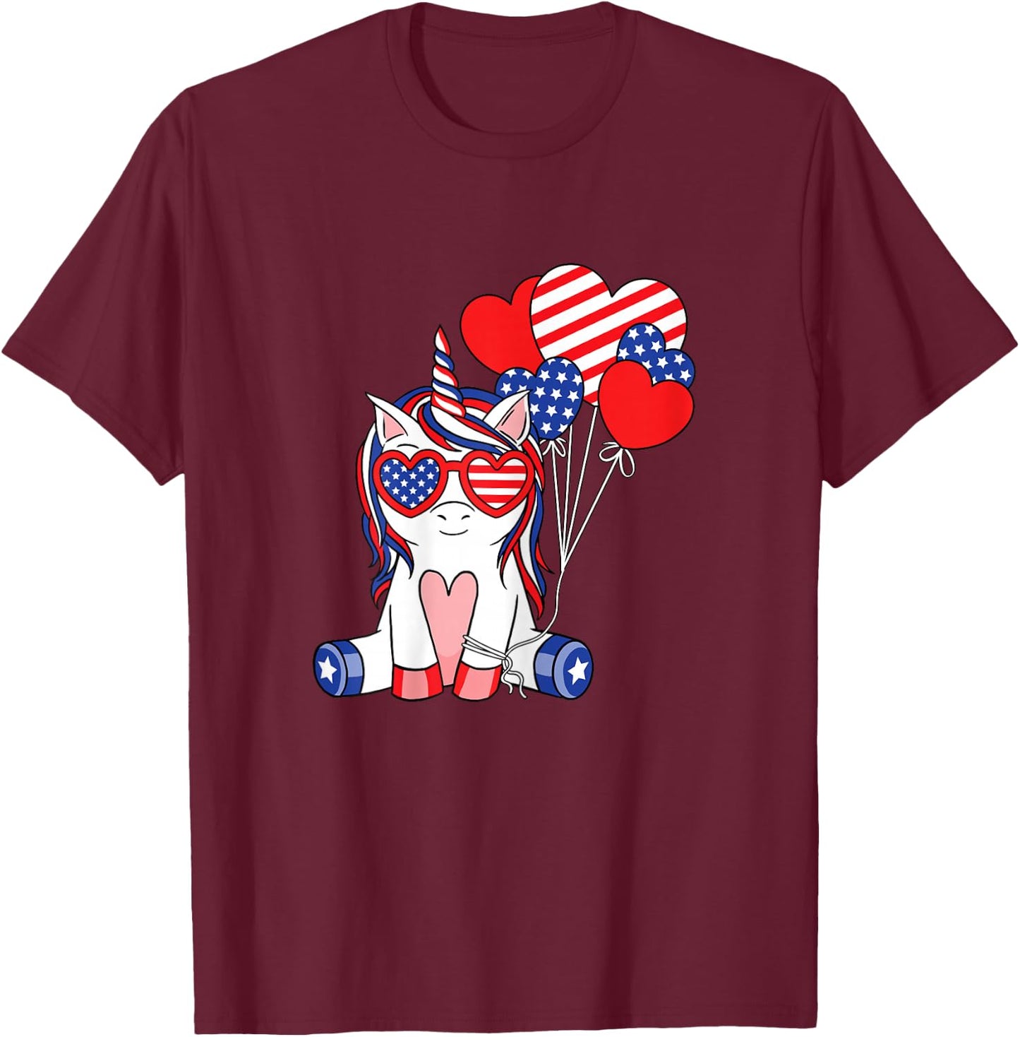 4th Of July Unicorn American Flag Patriotic Women Girls Kids T-Shirt - T-Shirt | Maroon