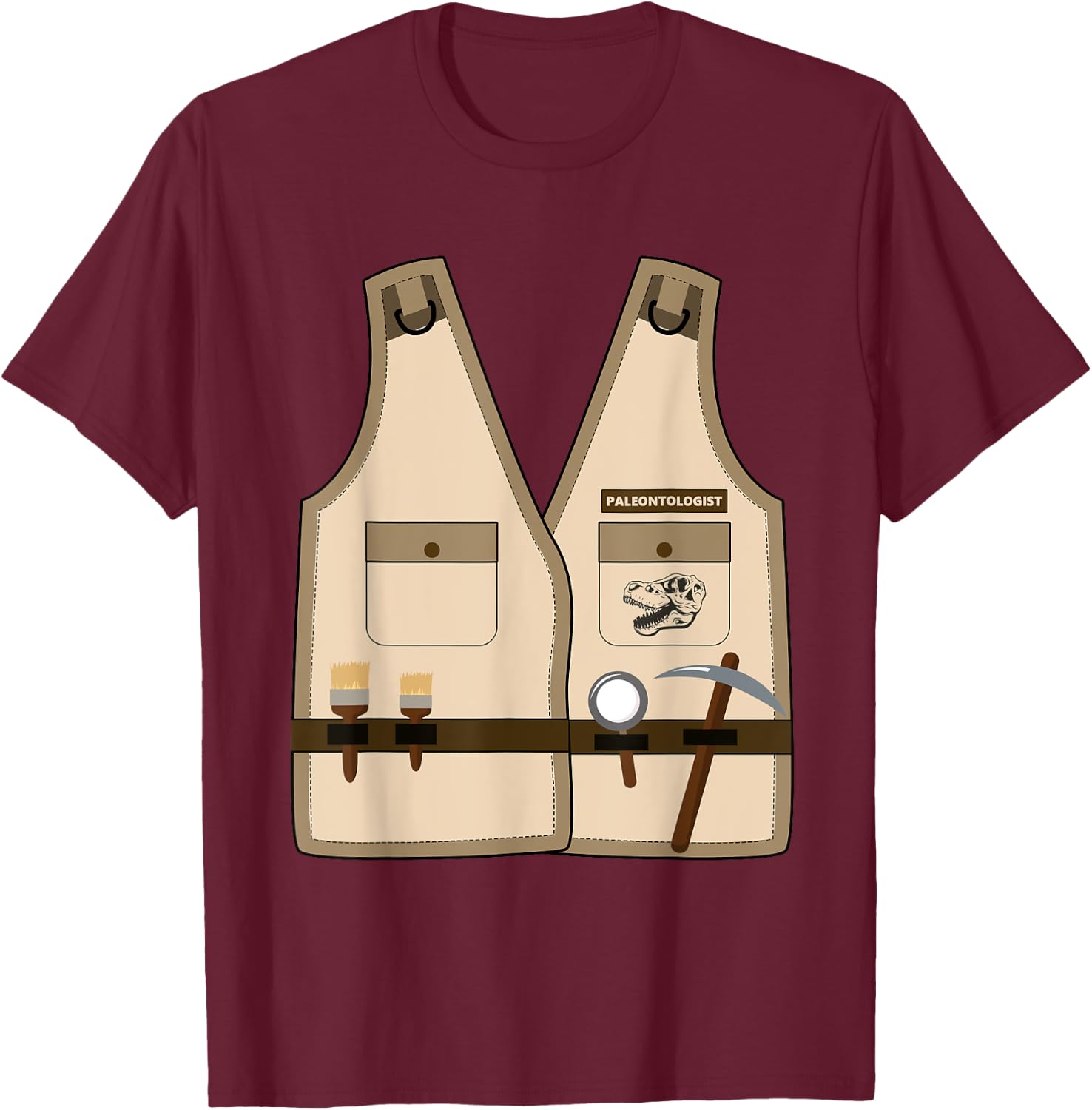 Adult Kids Halloween Paleontologist Dinosaur Hunter Costume T-Shirt - T-Shirt | Maroon